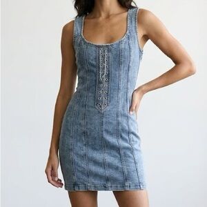 Bebe Denim Chain Lace Up Mini Dress 8